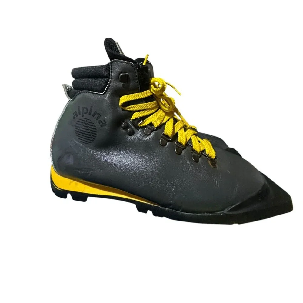 VTG Alpina 3Pin 75mm Nordic Norm Ski Boots Sz 40 Black Yellow Vibram L 8.5 M 7.5